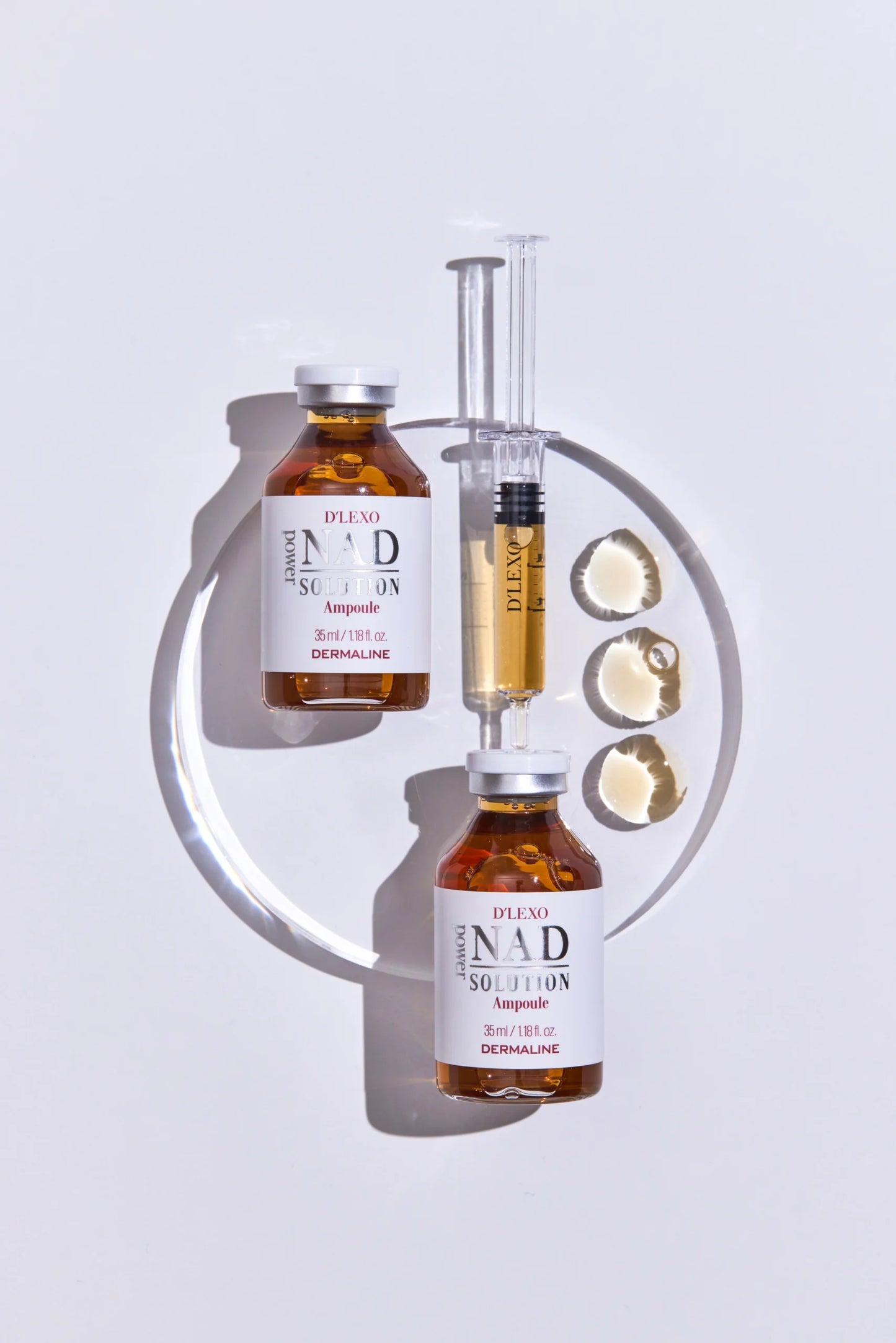 DERMALINE D’LEXO NAD POWER SOLUTION energizuojanti, skaistinanti ampulė su NAD, niacinamidu, 6 pažangiu peptidų kompleksu ir 7 hialuronų formų kompleksu, 35 ml