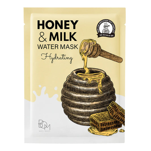 BOM HONEY & MILK WATER MASK drėkinančios odą lakštinės veido kaukės, 10vnt.