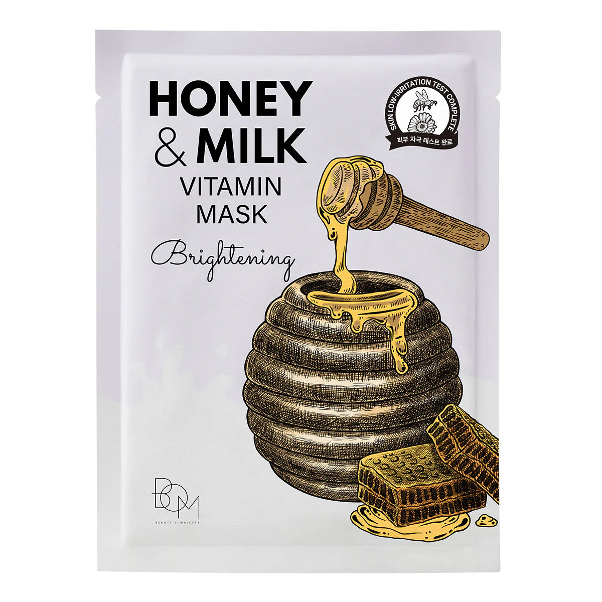 BOM HONEY & MILK VITAMIN MASK skaistinanti odą lakštinė veido kaukė, 1 vnt