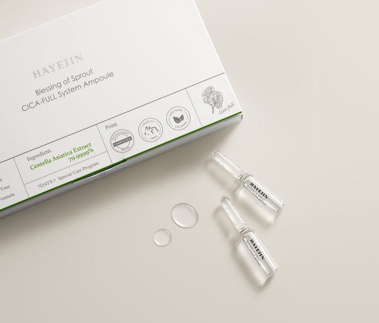 HAYEJIN „Blessing of Sprout CICA-Full System“ intensyviai drėkinančios bei jautrią odą raminančios ampulės veidui, 7 x 2 ml