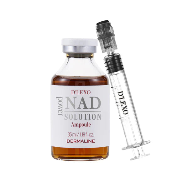 DERMALINE D’LEXO NAD POWER SOLUTION energizuojanti, skaistinanti ampulė su NAD, niacinamidu, 6 pažangiu peptidų kompleksu ir 7 hialuronų formų kompleksu, 35 ml