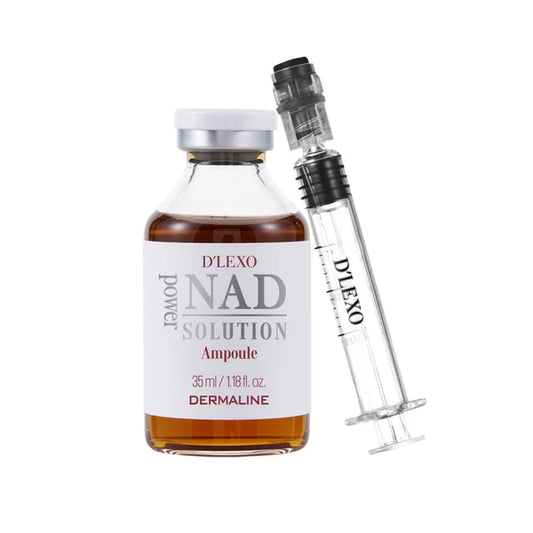 DERMALINE D’LEXO NAD POWER SOLUTION energizuojanti, skaistinanti ampulė su NAD, niacinamidu, 6 pažangiu peptidų kompleksu ir 7 hialuronų formų kompleksu, 35 ml