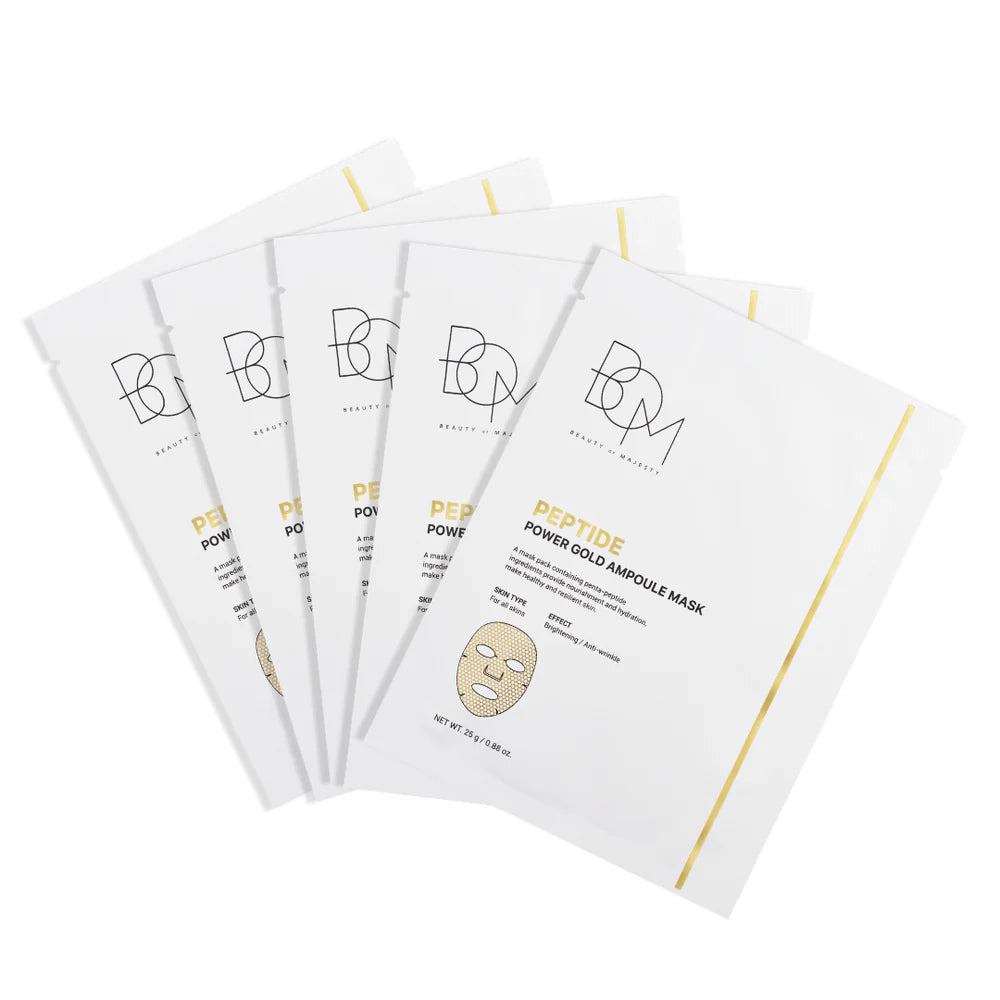 BOM Peptide Power Gold Ampoule Mask - lakštinių veido kaukių dėžutė, 5 vnt